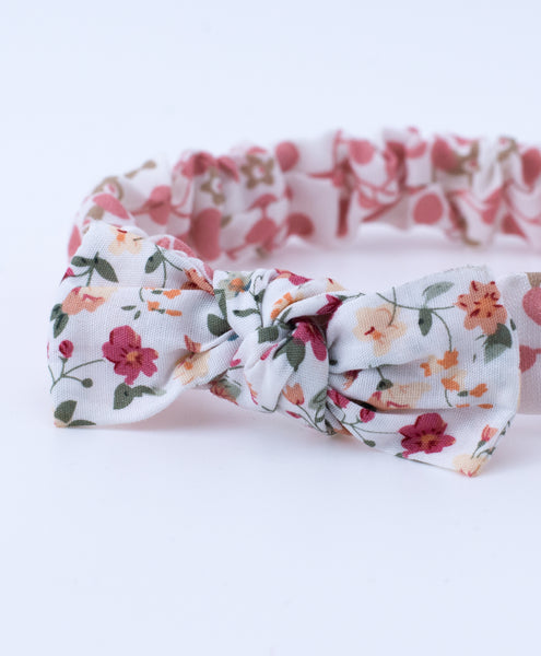 Floral Elasticated Headband- Peach & White