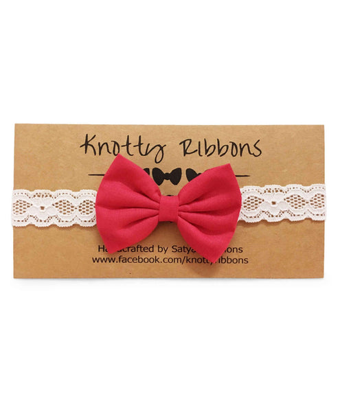 Flower & Bow Hairband Set - Silver & Dark Pink