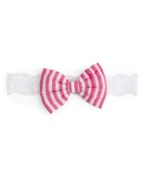 Flower & Striped Bow Hairband Set - Pink