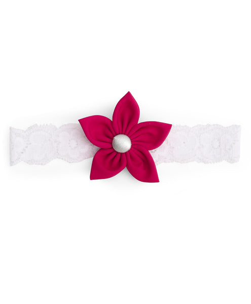 Flower & Striped Bow Hairband Set - Pink
