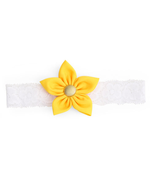 Flower & Striped Bow Hairband Set - Yellow