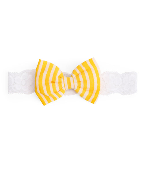 Flower & Striped Bow Hairband Set - Yellow