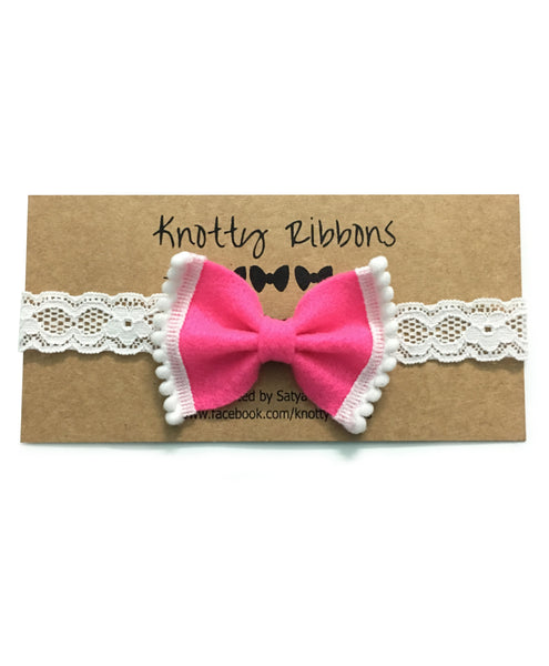 Felt Bow Headbands Set - Neon Pink & Blue