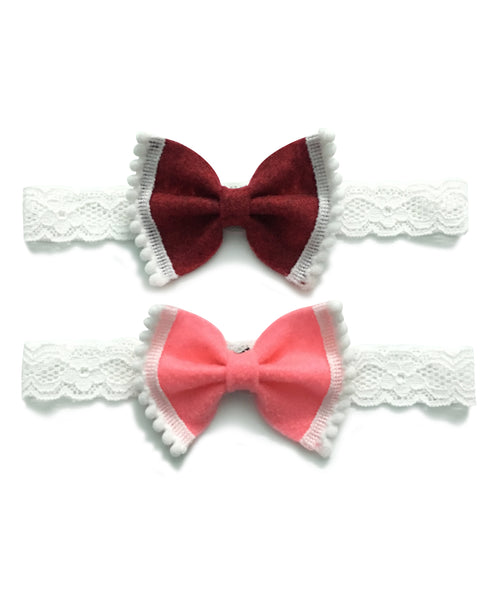 Felt Bow Headband Set - Maroon & Peach