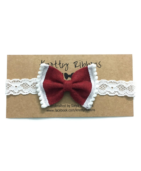 Felt Bow Headband Set - Maroon & Peach