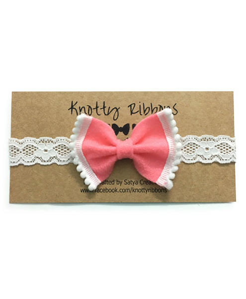 Felt Bow Headband Set - Maroon & Peach