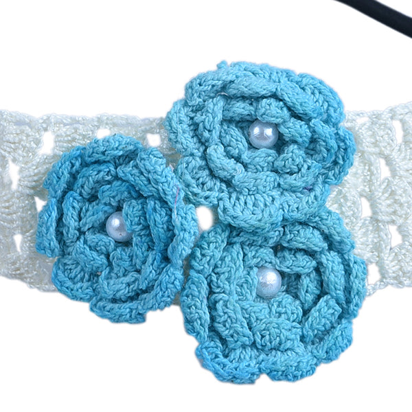 Handmade Crochet Headband With Crochet Flowers - Blue