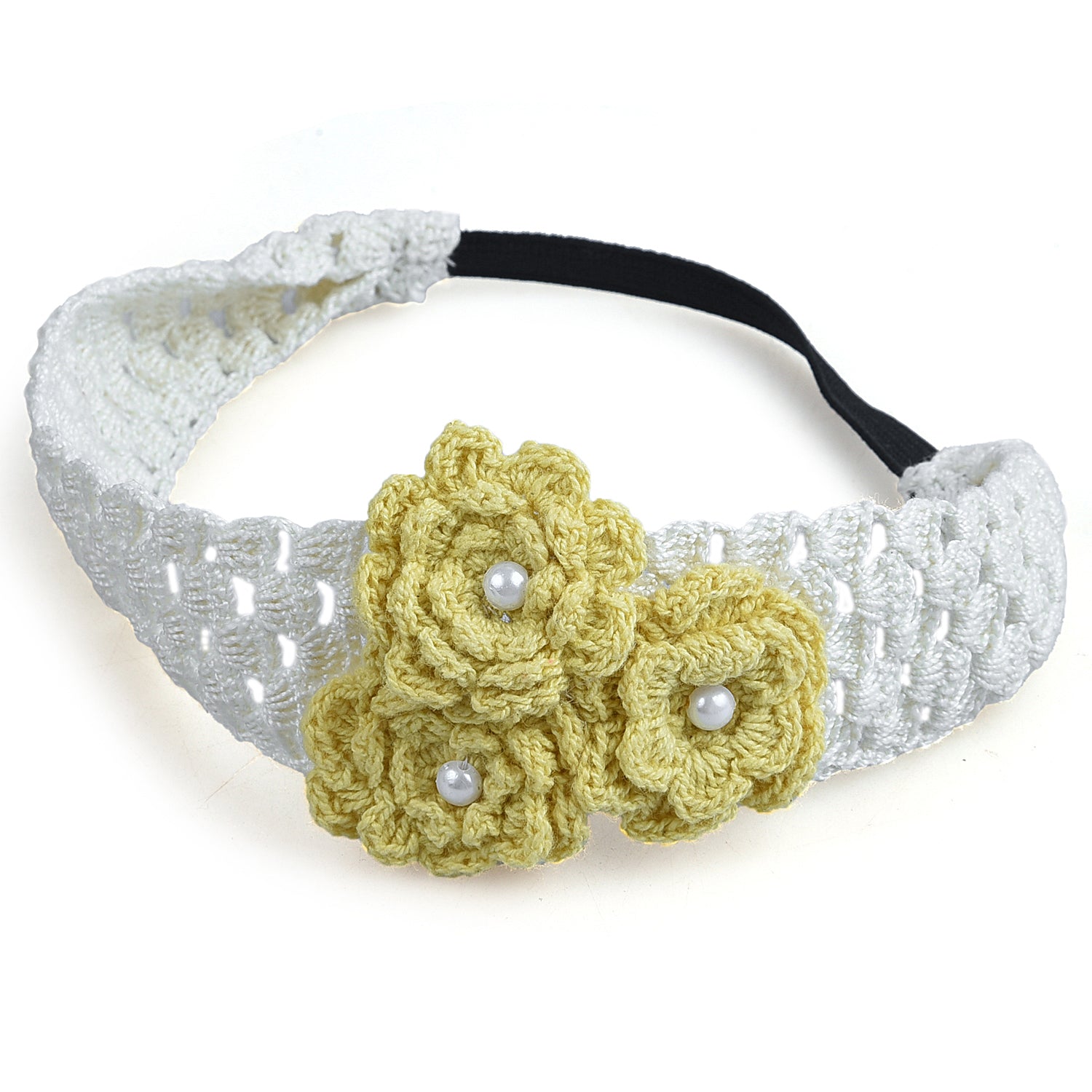 Handmade Crochet Headband With Crochet Flowers - Yellow