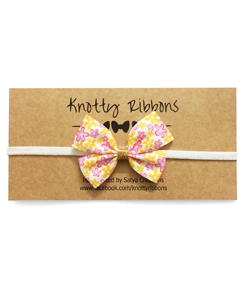 Floral Print Butterfly Headband - Yellow & Pink