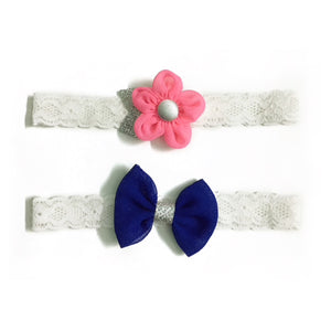 Glitter Flower & Bow Hairband Set - Light Pink & Dark Blue