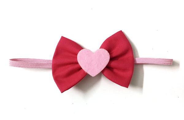 Heart Bow Head Band -  Dark Pink