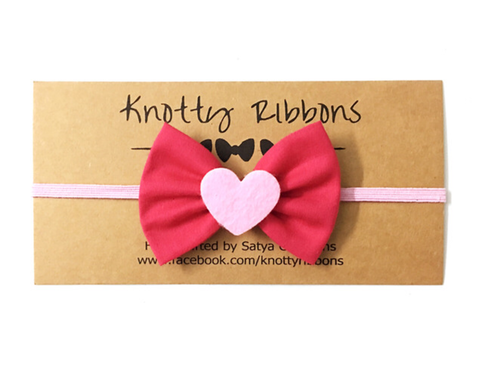 Heart Bow Head Band -  Dark Pink