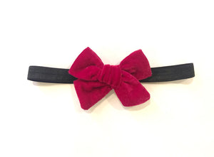 Velvet Knot Bow Headband - Dark Pink