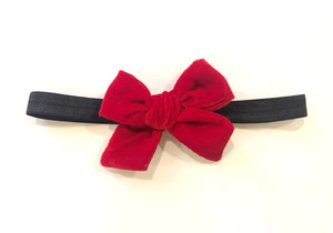 Velvet Knot Bow Headband - Red