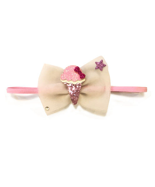 Glitter Ice-Cream Bow Headband - White
