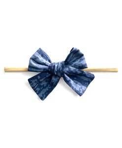 Printed Knot Bow Headband - Blue