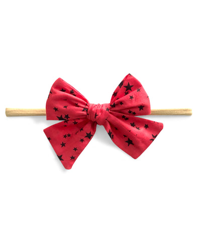 Star Print Knot Bow Headband - Red