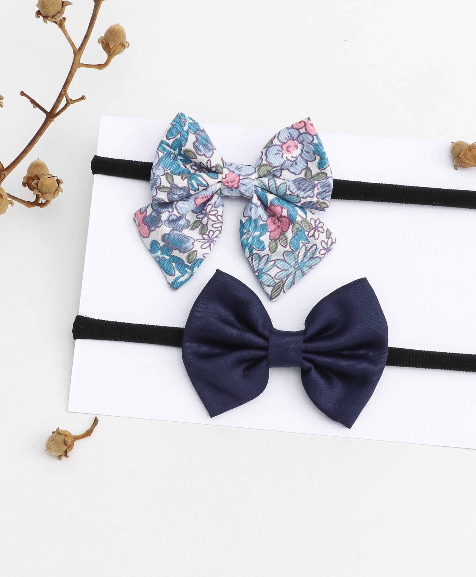 Petite Headband Set - Floral & Dark Blue