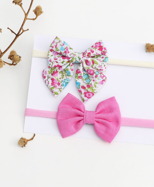 Petite Headband Set - Floral & Light Pink