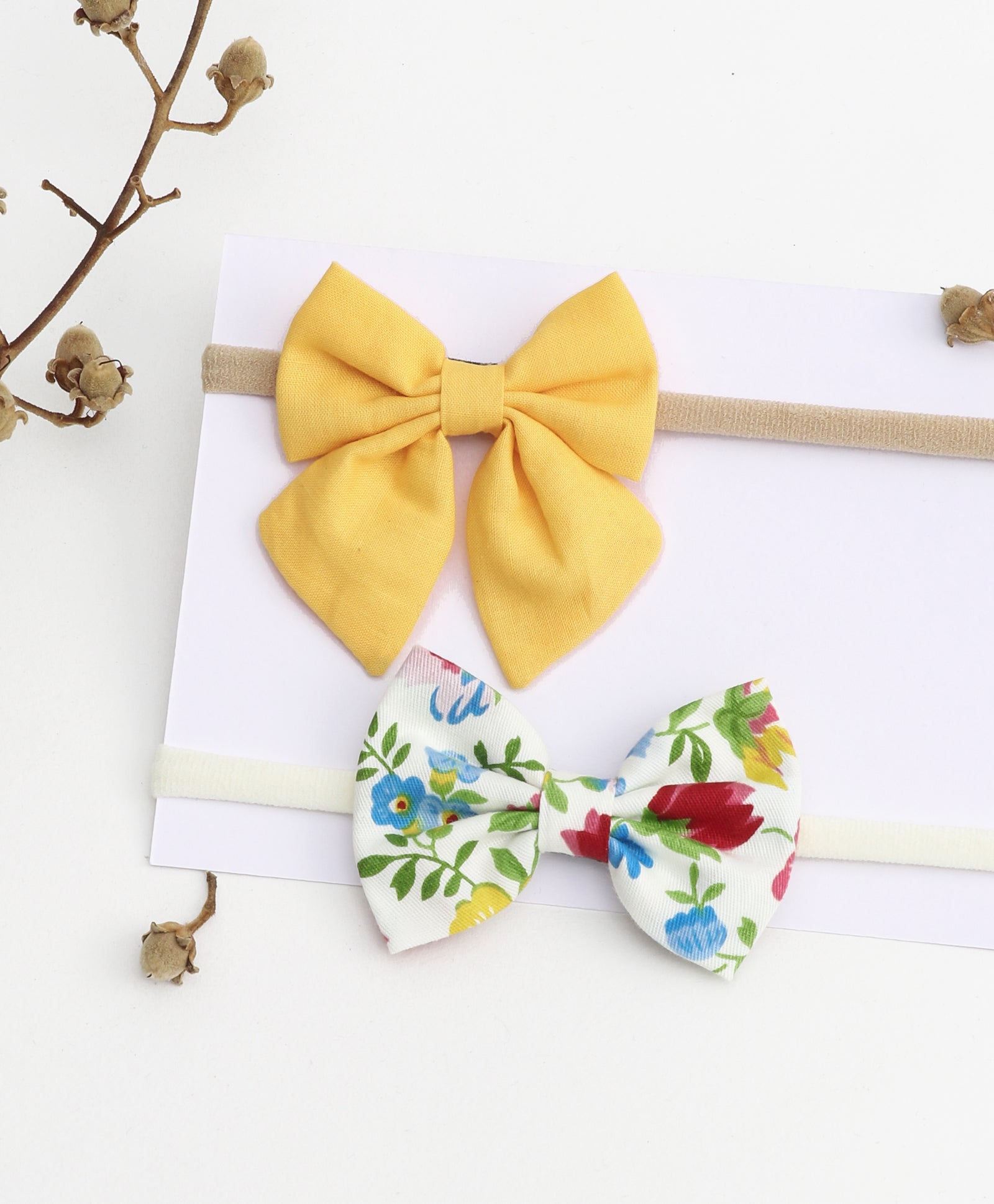 Petite Bow Set Headbands (Set of 2) - Yellow & Floral