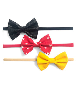 Set of 3 Baby Hair Bands - Black Red & Yellow