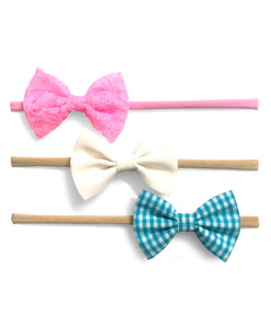 Set of 3 Baby Hair Bands - Pink White & Blue
