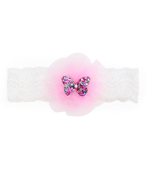 Glitter Butterfly on Pom Pom Headband - Light Pink