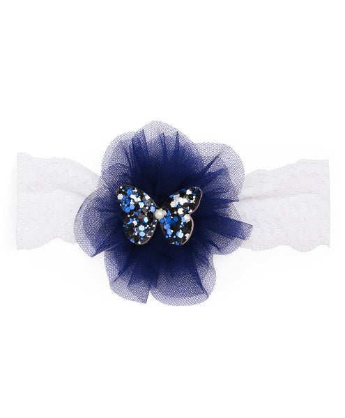 Glitter Butterfly on Pom Pom Headband - Dark Blue