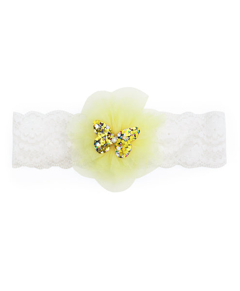 Glitter Butterfly on Pom Pom Headband - Yellow