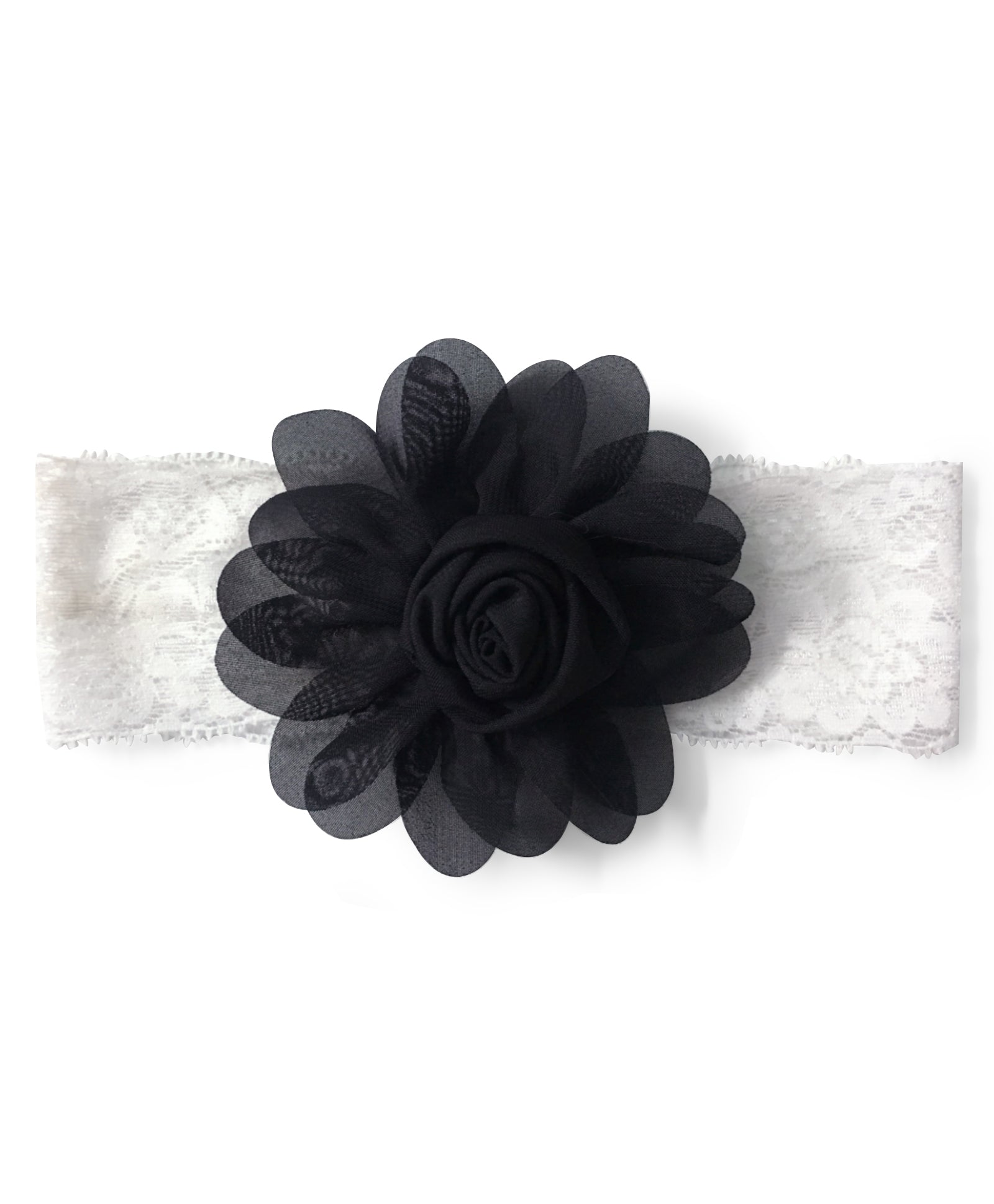 Big Rose Flower Applique Headband- Black