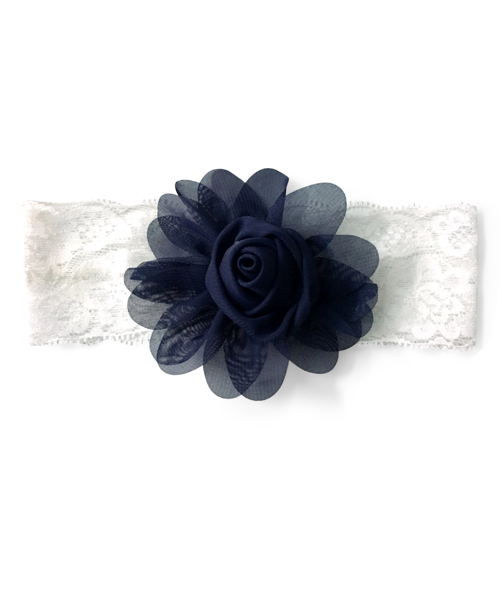 Big Rose Flower Applique Headband- Dark Blue