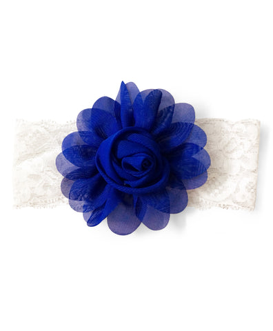 Big Rose Flower Applique Headband- Navy Blue