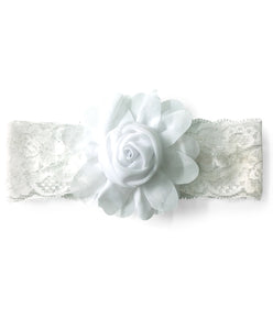 Big Rose Flower Applique Headband- White