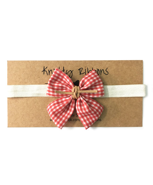 Checks Sailor Bow Applique Headband - Red