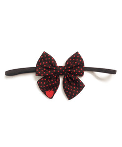 Polka Dots Sailor Bow Hairband With Heart - Black & Red