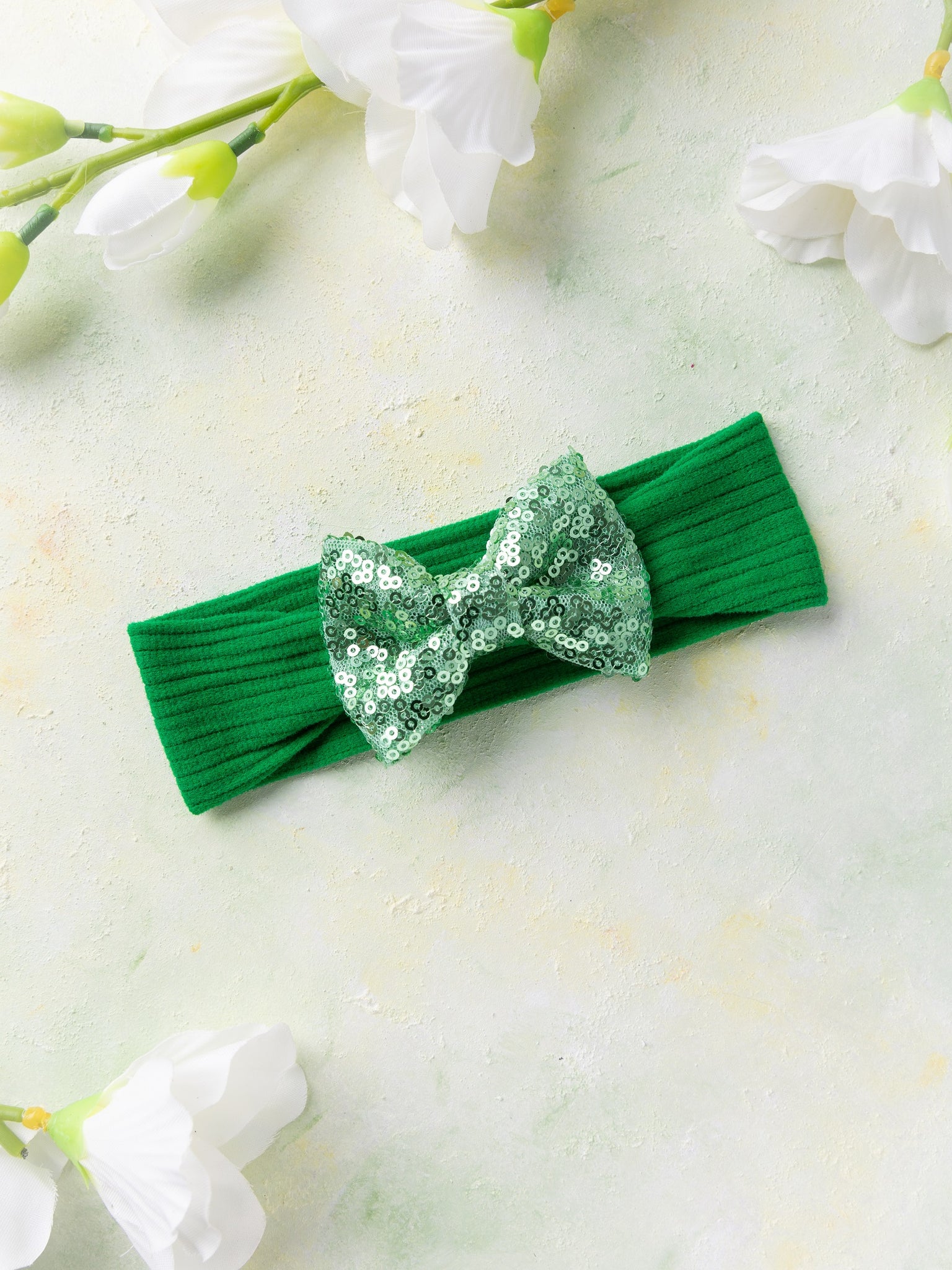 Big Sequined Bow Headband Green – Knotty Ribbons