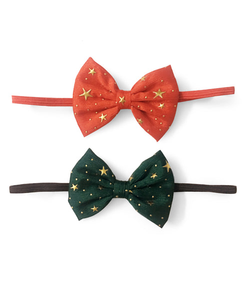 Star Embellished Bow Hairband Set - Red & Green
