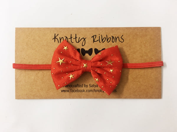 Star Embellished Bow Hairband Set - Red & Green