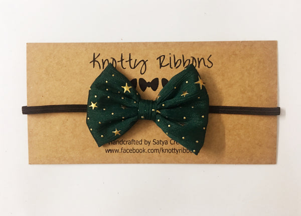 Star Embellished Bow Hairband Set - Red & Green