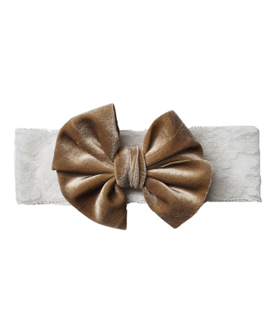 Velvet Big Bow Lace Headband- Camel