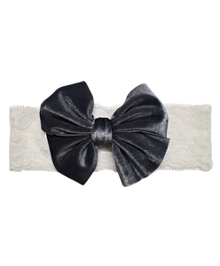 Velvet Big Bow Lace Headband- Gray