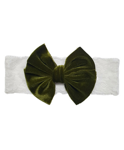 Velvet Big Bow Lace Headband- Green