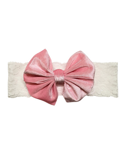 Velvet Big Bow Lace Headband- Light Pink