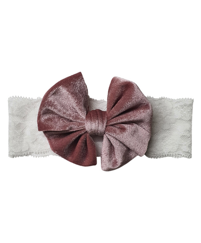 Velvet Big Bow Lace Headband- Pink