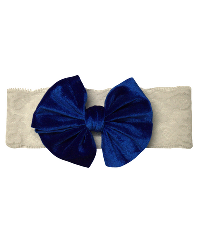 Velvet Big Bow Lace Headband- Royal Blue