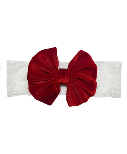 Velvet Big Bow Lace Headband- Red