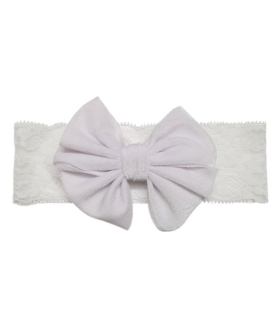 Velvet Big Bow Lace Headband- White