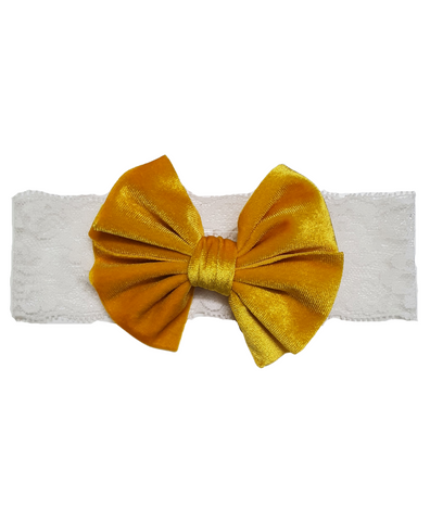 Velvet Big Bow Lace Headband- Yellow