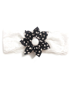 Polka Dots Big Flower Headband - Black