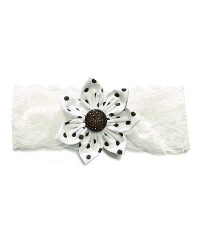 Polka Dots Big Flower Hairband - White